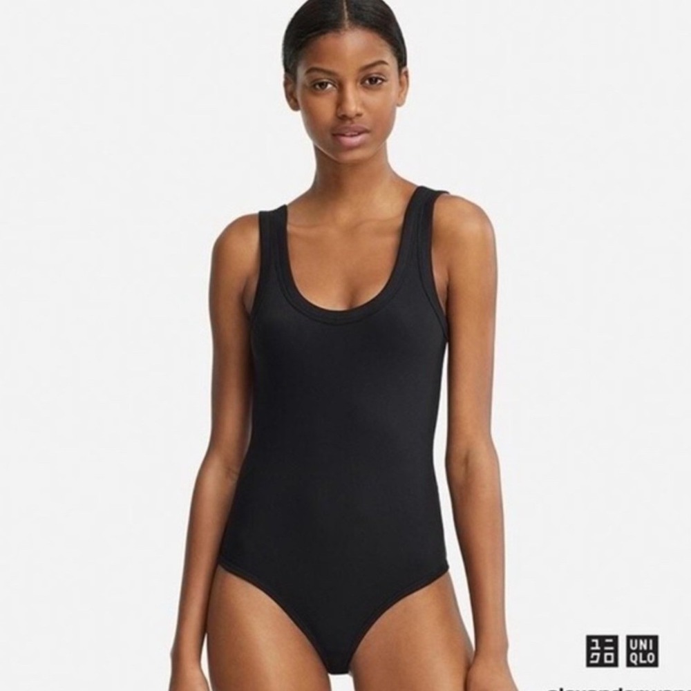 UNIQLO alexander wang HEATTECH Ribbed Black Scoop Neck Tank Bodysuit Large‎